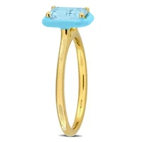 Sky Blue Topaz with Light Enamel Halo Ring Yellow Plated Sterling Silver