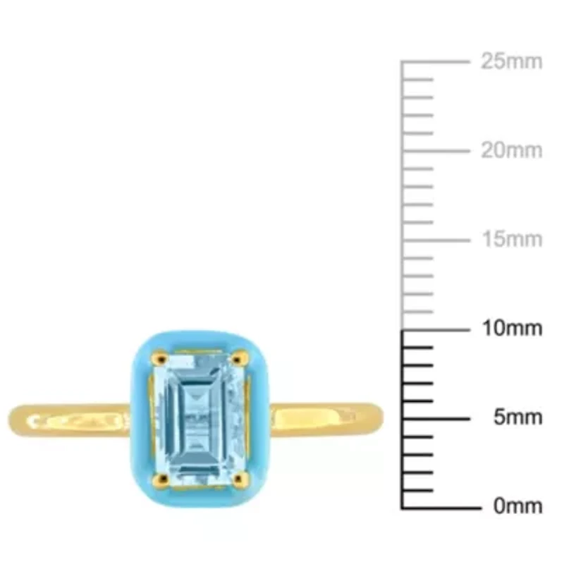 Sky Blue Topaz with Light Enamel Halo Ring Yellow Plated Sterling Silver