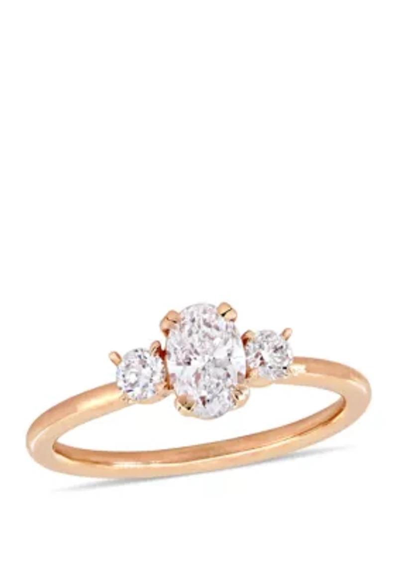 1 ct. t.w. Oval and Round-Cut Diamond 3-Stone Engagement Ring 14K Rose Gold