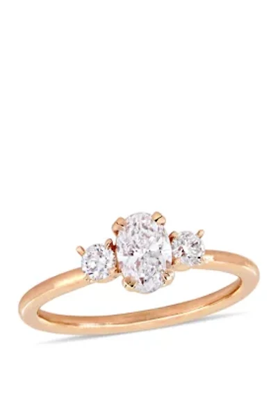 1 ct. t.w. Oval and Round-Cut Diamond 3-Stone Engagement Ring 14K Rose Gold