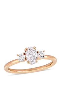 1 ct. t.w. Oval and Round-Cut Diamond 3-Stone Engagement Ring 14K Rose Gold