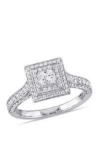 1.25 ct. t.w. Princess and Round Diamond Square Halo Engagement Ring 14K White Gold
