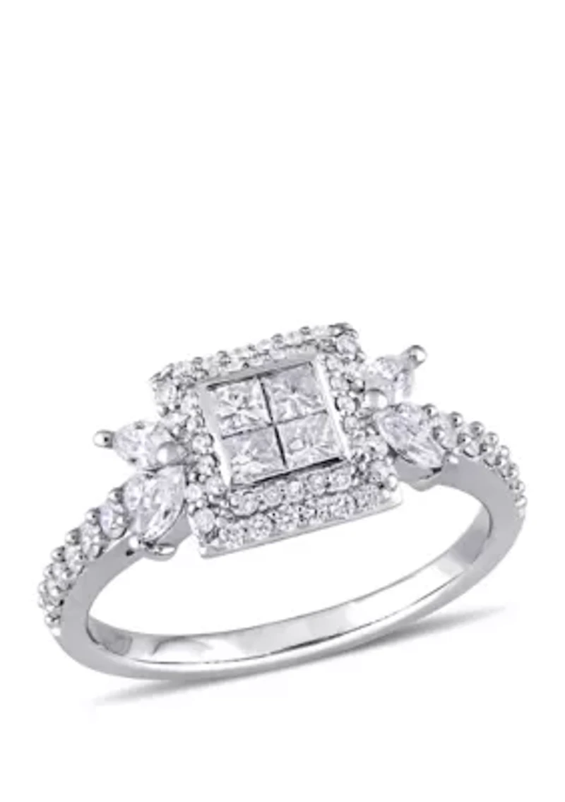 1 ct. t.w. Princess-cut Diamond Quad Halo Engagement Ring 14K White Gold