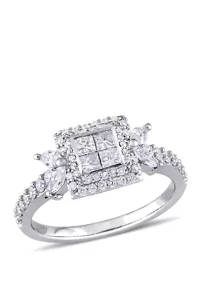1 ct. t.w. Princess-cut Diamond Quad Halo Engagement Ring 14K White Gold