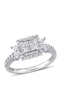 1 ct. t.w. Princess-cut Diamond Quad Halo Engagement Ring 14K White Gold
