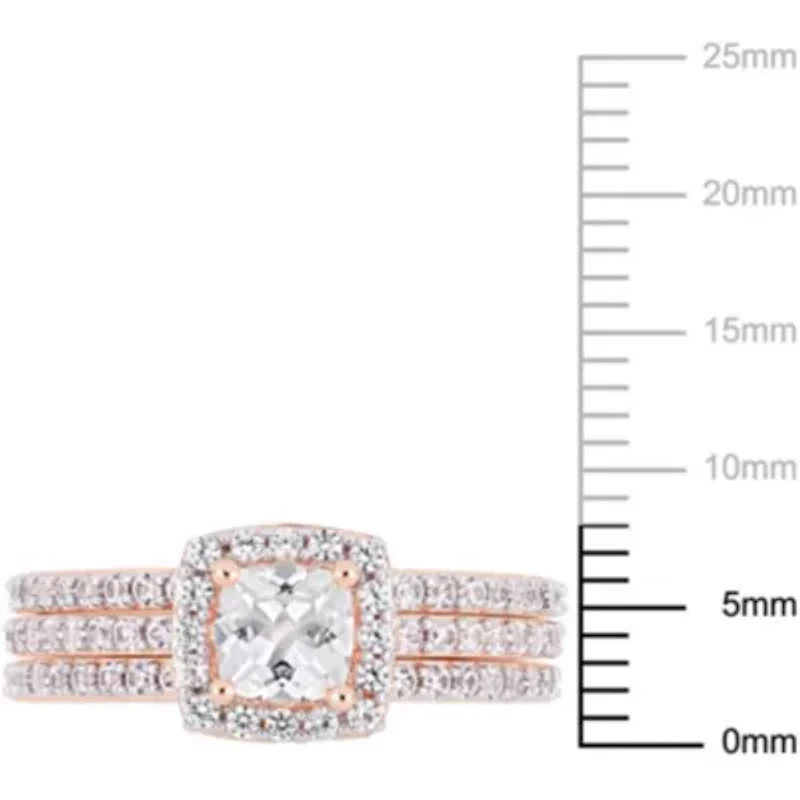 Lab Created White Sapphire Bridal Ring Set Rose Plated Sterling Silver