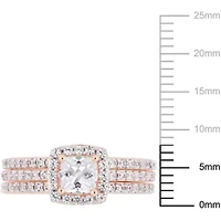 Lab Created White Sapphire Bridal Ring Set Rose Plated Sterling Silver