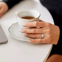 Lab Created White Sapphire Bridal Ring Set Rose Plated Sterling Silver