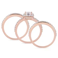 Lab Created White Sapphire Bridal Ring Set Rose Plated Sterling Silver