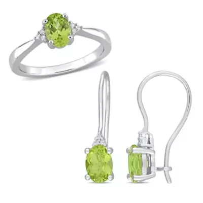 2-Pc Set of Peridot and Diamond Accent Ring Drop Earrings Sterling Silver