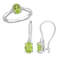 2-Pc Set of Peridot and Diamond Accent Ring Drop Earrings Sterling Silver