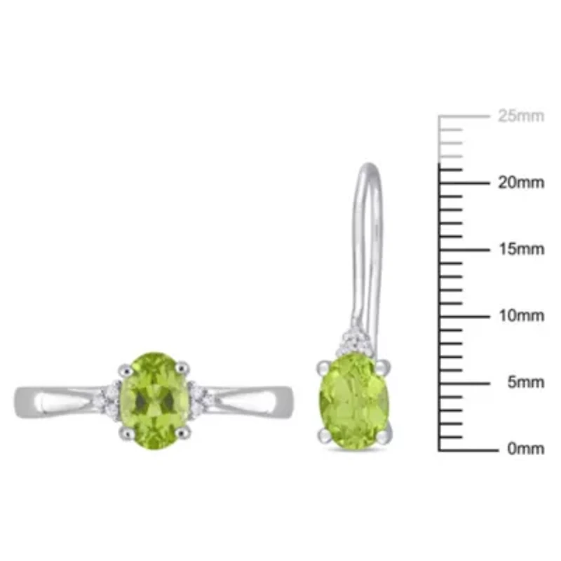 2-Pc Set of Peridot and Diamond Accent Ring Drop Earrings Sterling Silver