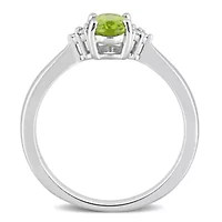 2-Pc Set of Peridot and Diamond Accent Ring Drop Earrings Sterling Silver