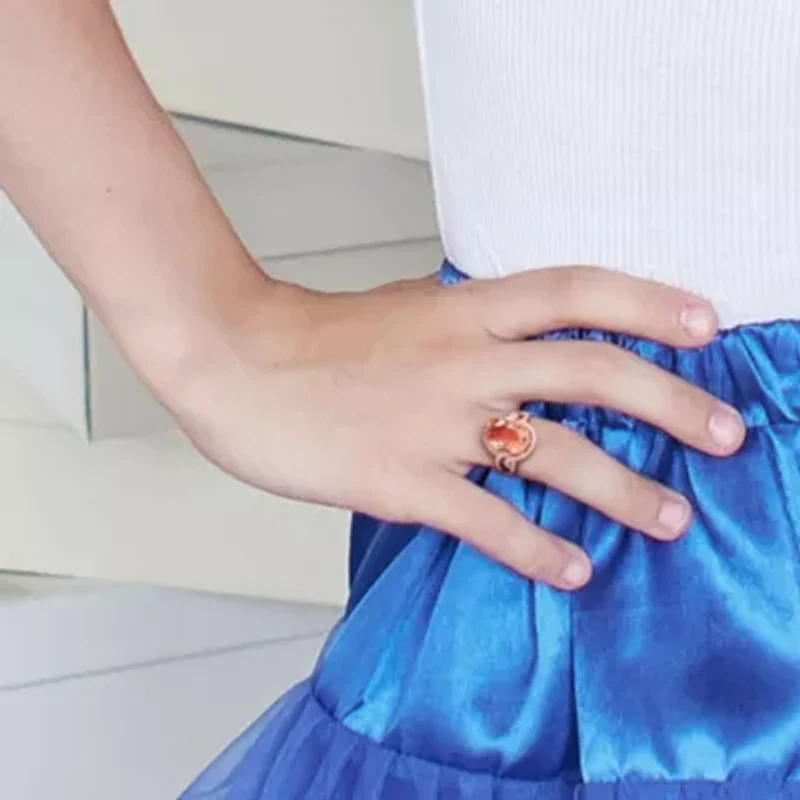 Simulated Morganite and Cubic Zirconia Halo Ring Rose Plated Sterling Silver