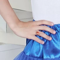 Simulated Morganite and Cubic Zirconia Halo Ring Rose Plated Sterling Silver