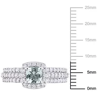 Lab Created Aquamarine and White Sapphire Bridal Ring Set Sterling Silver