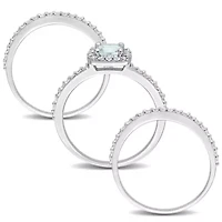 Lab Created Aquamarine and White Sapphire Bridal Ring Set Sterling Silver