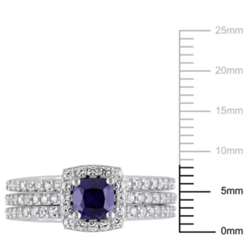 Lab Created Blue Sapphire and White Bridal Ring Set Sterling Silver