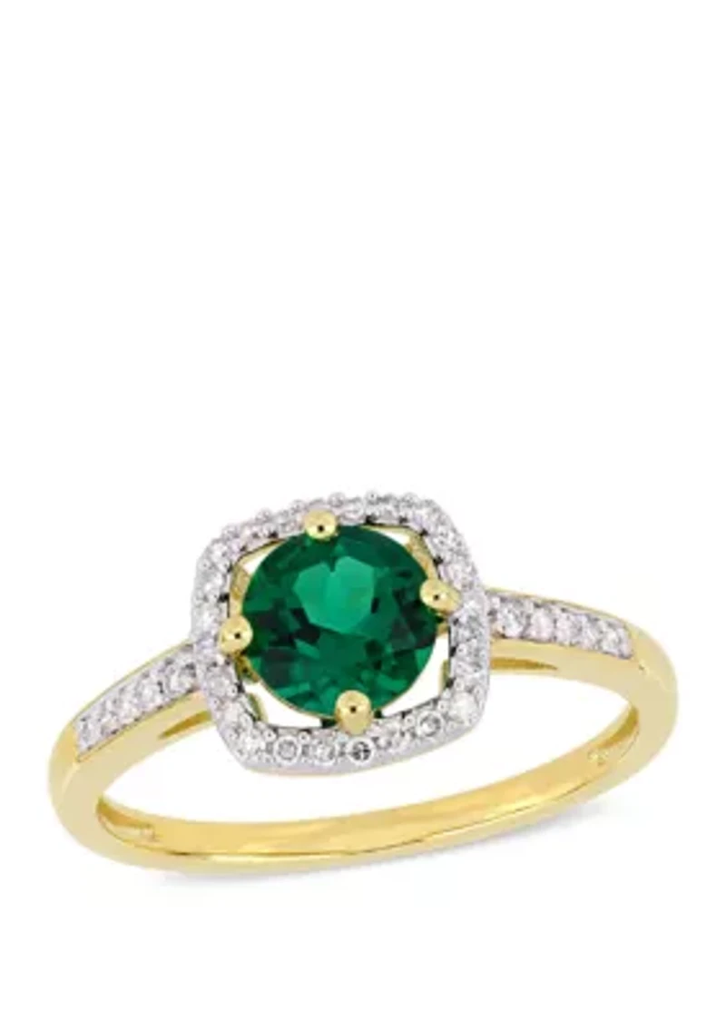 4/5 ct. t.w. Created Emerald and 1/7 Diamond Floating Halo Ring 10k Yellow Gold
