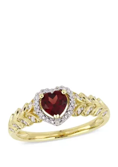1/2 ct. t.w. Garnet and 0.06 Diamond Halo Heart Ring 10K Yellow Gold
