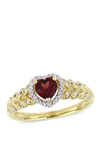 1/2 ct. t.w. Garnet and 0.06 Diamond Halo Heart Ring 10K Yellow Gold