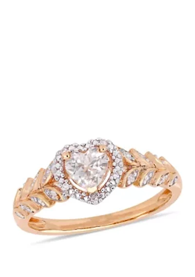 5/8 ct. t.w. Created White Sapphire and 0.06 Diamond Halo Heart Ring 10K Rose Gold
