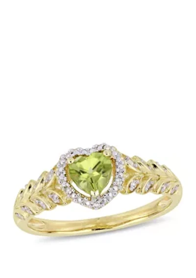 1/2 ct. t.w. Peridot and 0.06 Diamond Halo Heart Ring 10k Yellow Gold