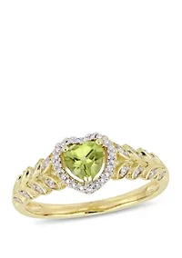1/2 ct. t.w. Peridot and 0.06 Diamond Halo Heart Ring 10k Yellow Gold