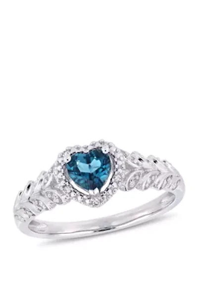 1/2 ct. t.w. London-Blue Topaz and 0.06 Diamond Halo Heart Ring 10k White Gold
