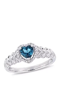 1/2 ct. t.w. London-Blue Topaz and 0.06 Diamond Halo Heart Ring 10k White Gold