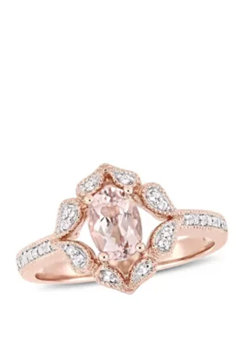 3/4 ct. t.w. Morganite and White Topaz Floral Halo Ring 14k Rose Gold