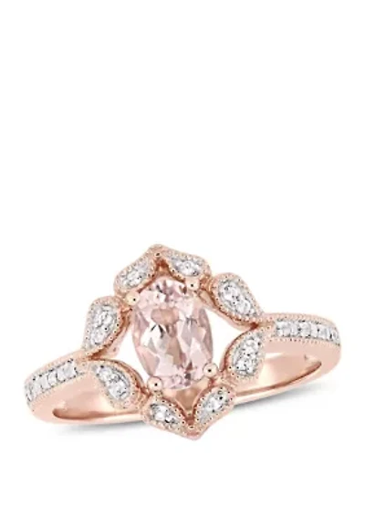 3/4 ct. t.w. Morganite and White Topaz Floral Halo Ring 14k Rose Gold
