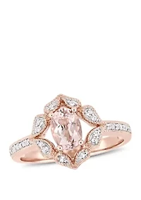 3/4 ct. t.w. Morganite and White Topaz Floral Halo Ring 14k Rose Gold