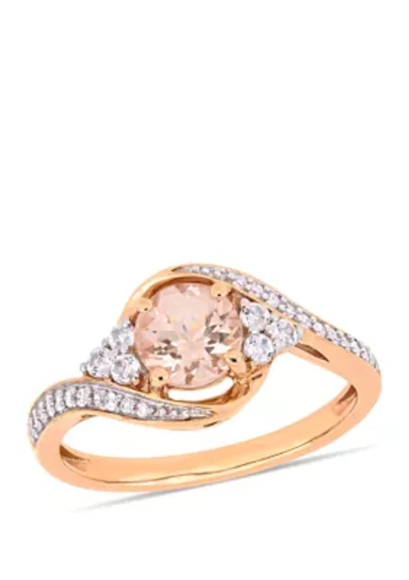 1 1/10 ct. t.w. Morganite, White Topaz and Diamond Crossover Ring 10k Rose Gold