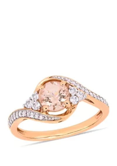 1 1/10 ct. t.w. Morganite, White Topaz and Diamond Crossover Ring 10k Rose Gold