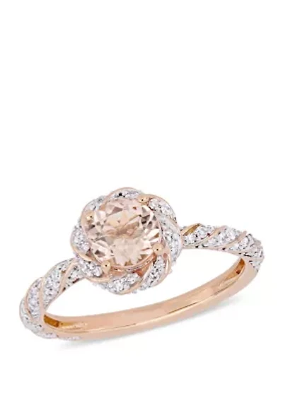 4/5 ct. t.w. Morganite and 1/4 Diamond Floral Halo Ring 14k Rose Gold