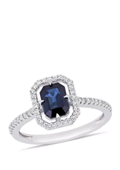 1 1/6 ct. t.w. Sapphire and 1/4 Diamond Floating Halo Ring 14k White Gold