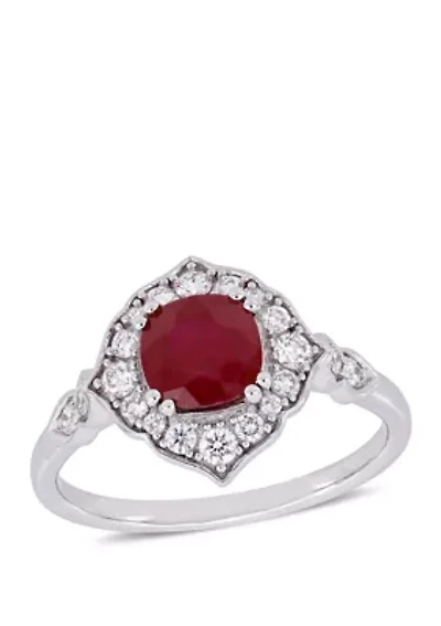1.25 ct. t.w. Ruby and 1/3 Diamond Floral Halo Ring 14K White Gold