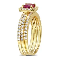 Lab Created Ruby and White Sapphire Bridal Ring Set Yellow Plated Sterling Silver