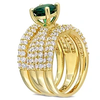 Lab Created Emerald and White Sapphire Bridal Ring Set Yellow Plated Sterling Silver