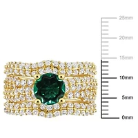 Lab Created Emerald and White Sapphire Bridal Ring Set Yellow Plated Sterling Silver