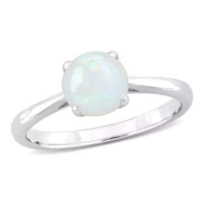 Opal Solitaire Engagement Ring Sterling Silver