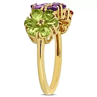 Amethyst, Citrine, Peridot and White Topaz Floral Ring Yellow Plated Sterling Silver