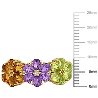 Amethyst, Citrine, Peridot and White Topaz Floral Ring Yellow Plated Sterling Silver
