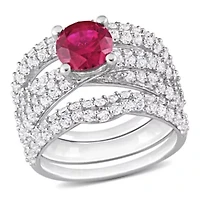 Lab Created Ruby and White Sapphire Bridal Ring Set Sterling Silver