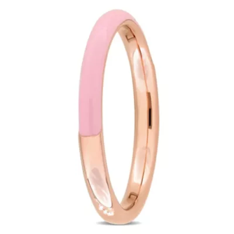 Pink Enamel Band Ring Rose Plated Sterling Silver