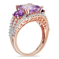 Lab Created Rose de France, Amethyst and White Sapphire 3-Stone Ring Plated Sterling Silver
