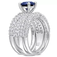 Lab Created Blue Sapphire and White Bridal Ring Set Sterling Silver