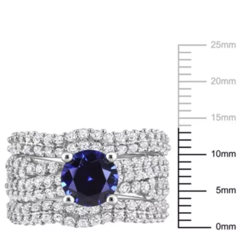 Lab Created Blue Sapphire and White Bridal Ring Set Sterling Silver