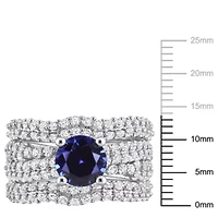 Lab Created Blue Sapphire and White Bridal Ring Set Sterling Silver
